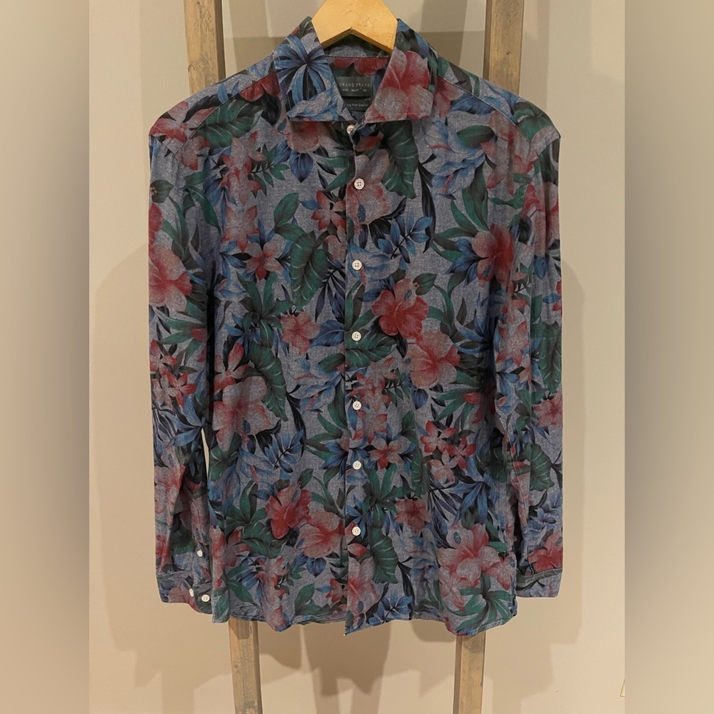Grand Frank FLORAL PRINT BUTTON DOWN cotton SHIRT size 41/42